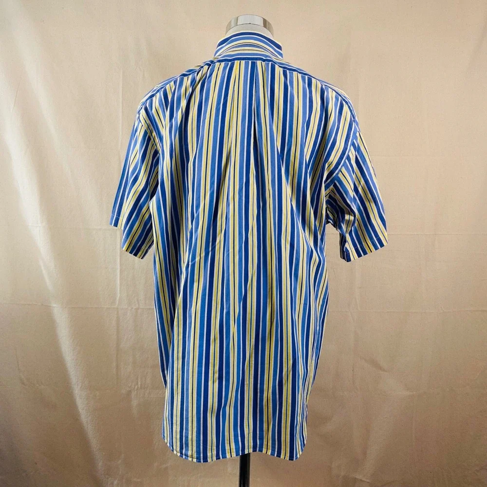 Polo Ralph Lauren XL Blake Button Down Shirt Blue Yellow Striped Short Sleeve